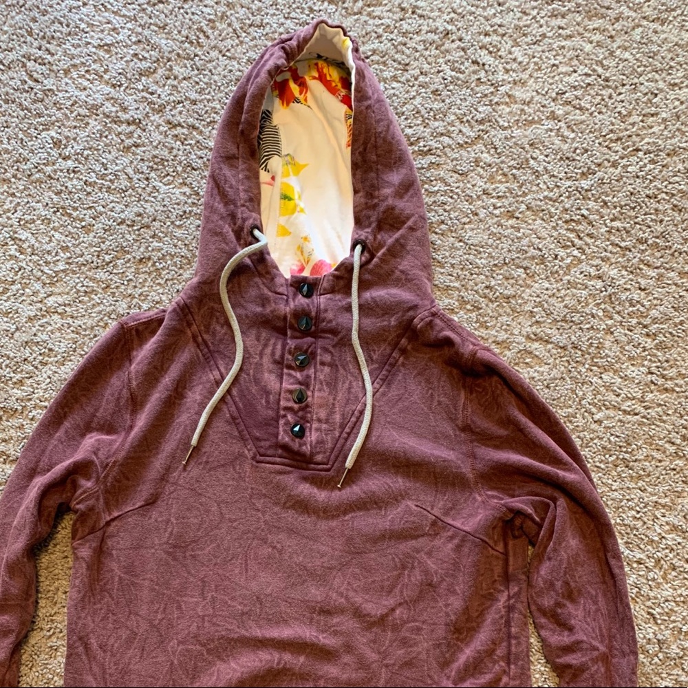 Volcom Arnica Hooded Pullover Hoodie Acid Wash - Burgundy - Small